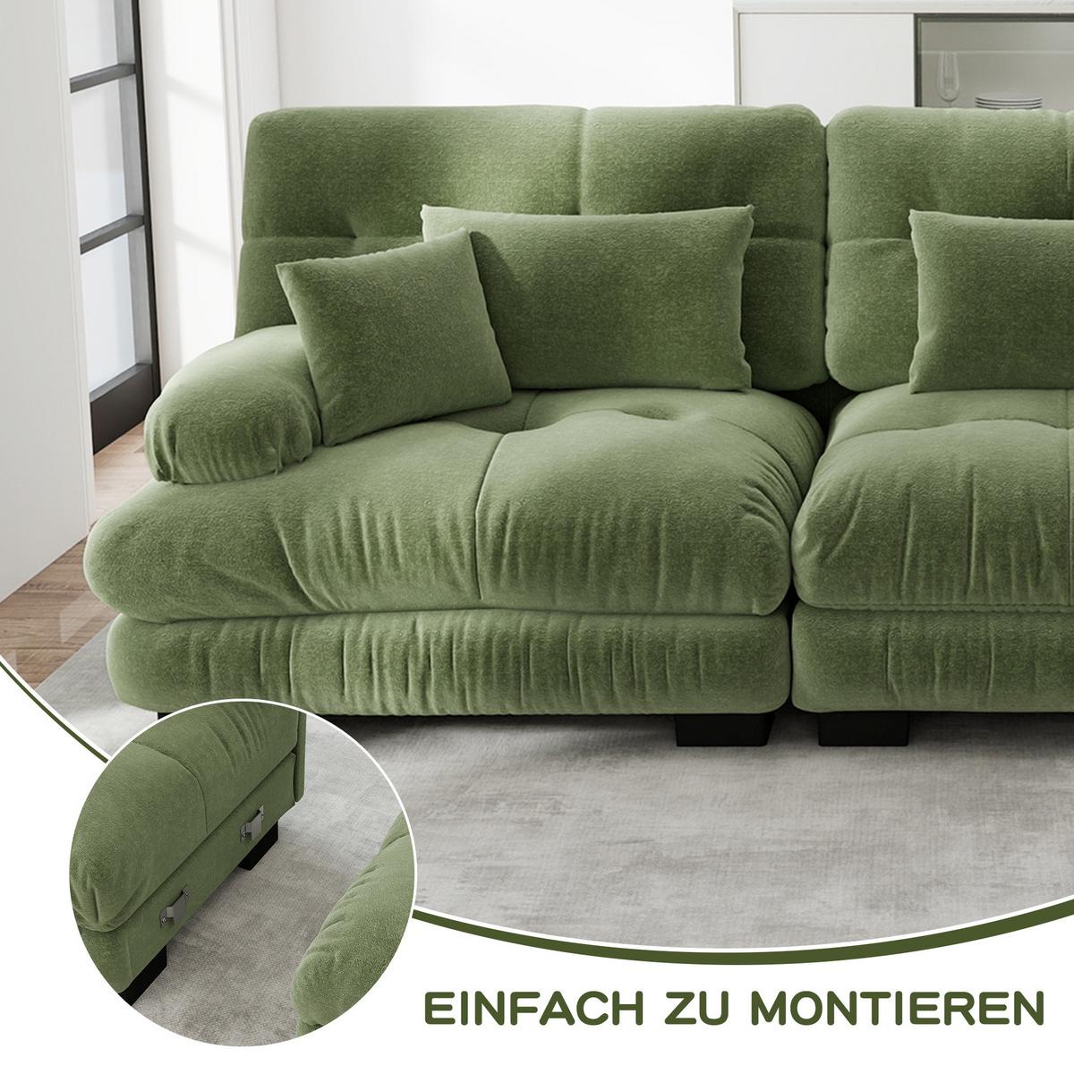 ECKSOFA Modulares 313cm Chenille Cloud-Sofa mit Ottoman für das Wohnzimmer - Grün, Textil (313/145cm) - Urban Meuble