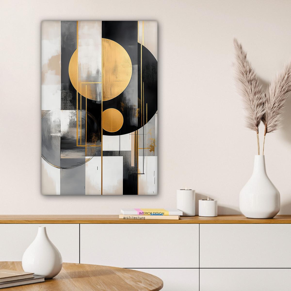 LEINWANDBILD Abstrakt - Gold - Silber - Formen - Ästhetisch - Modern Wanddeko 40x60 cm - Goldfarben, Textil (40/60cm) - MuchoWow