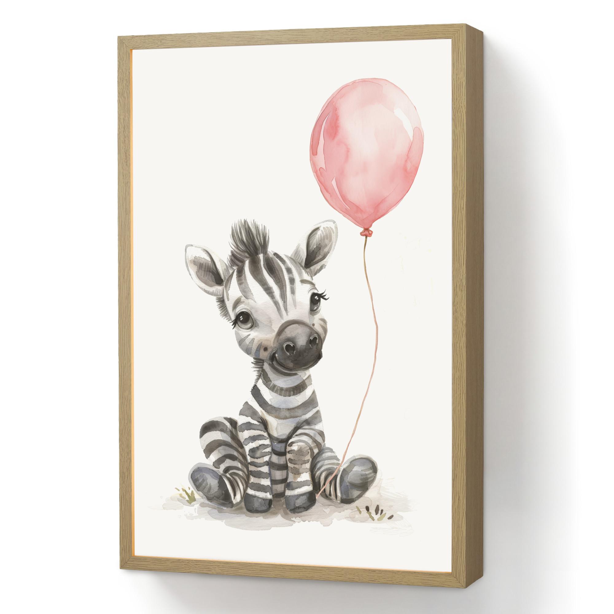 WANDLEUCHTE MIT AKKU Zebra - Baby - Tiere - Rosa Luftballon 40x60 cm - Weiß, Holzwerkstoff (40/60/8cm) - OnlyWow