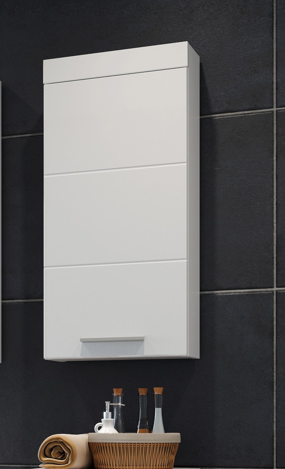 HÄNGESCHRANK weiß Hochglanz 35 x 75 cm, Badschrank hängend - Weiß Hochglanz/Silberfarben, Holzwerkstoff/Kunststoff (16/75/35cm) - Top.Furn
