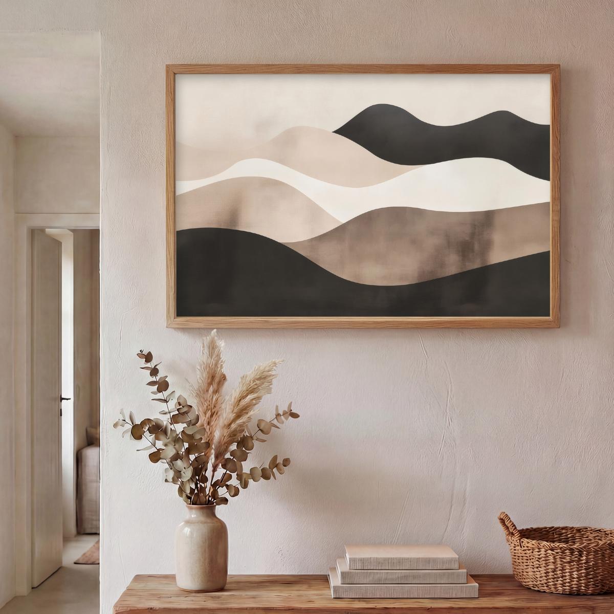 WANDLEUCHTE MIT AKKU Abstrakt - Landschaft - Wellen - Cremefarben 100x70 cm - Graubraun, Holzwerkstoff (100/70/8cm) - OnlyWow