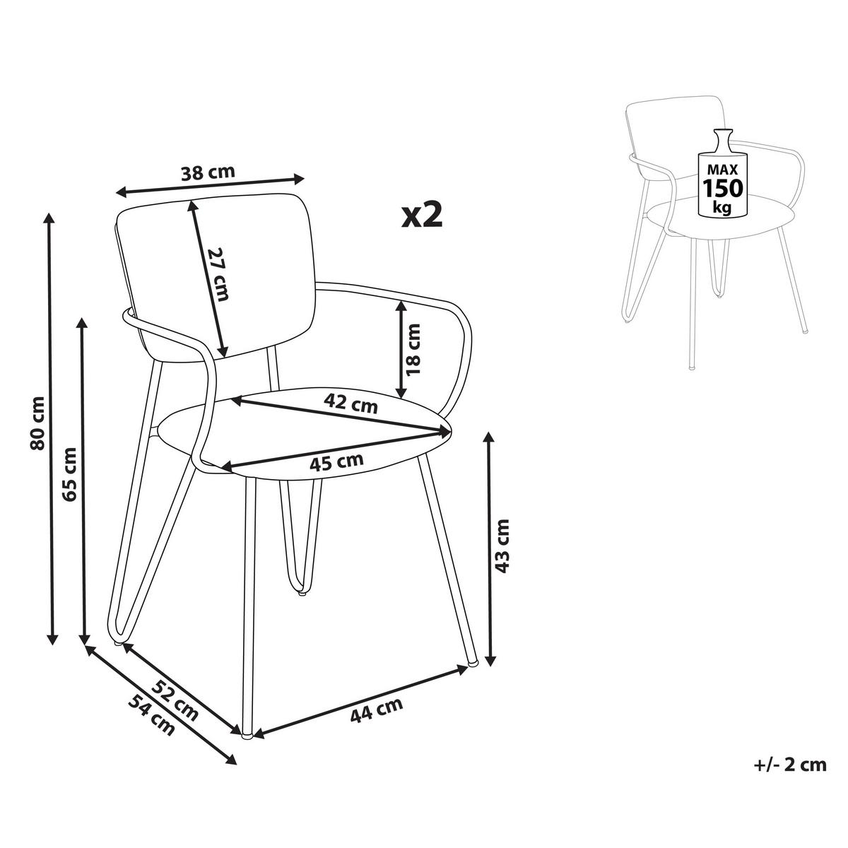 ESSZIMMERSTUHL 2er-Set Polsterbezug Grün Elko - Grün, Textil/Metall (45/80/54cm) - Beliani