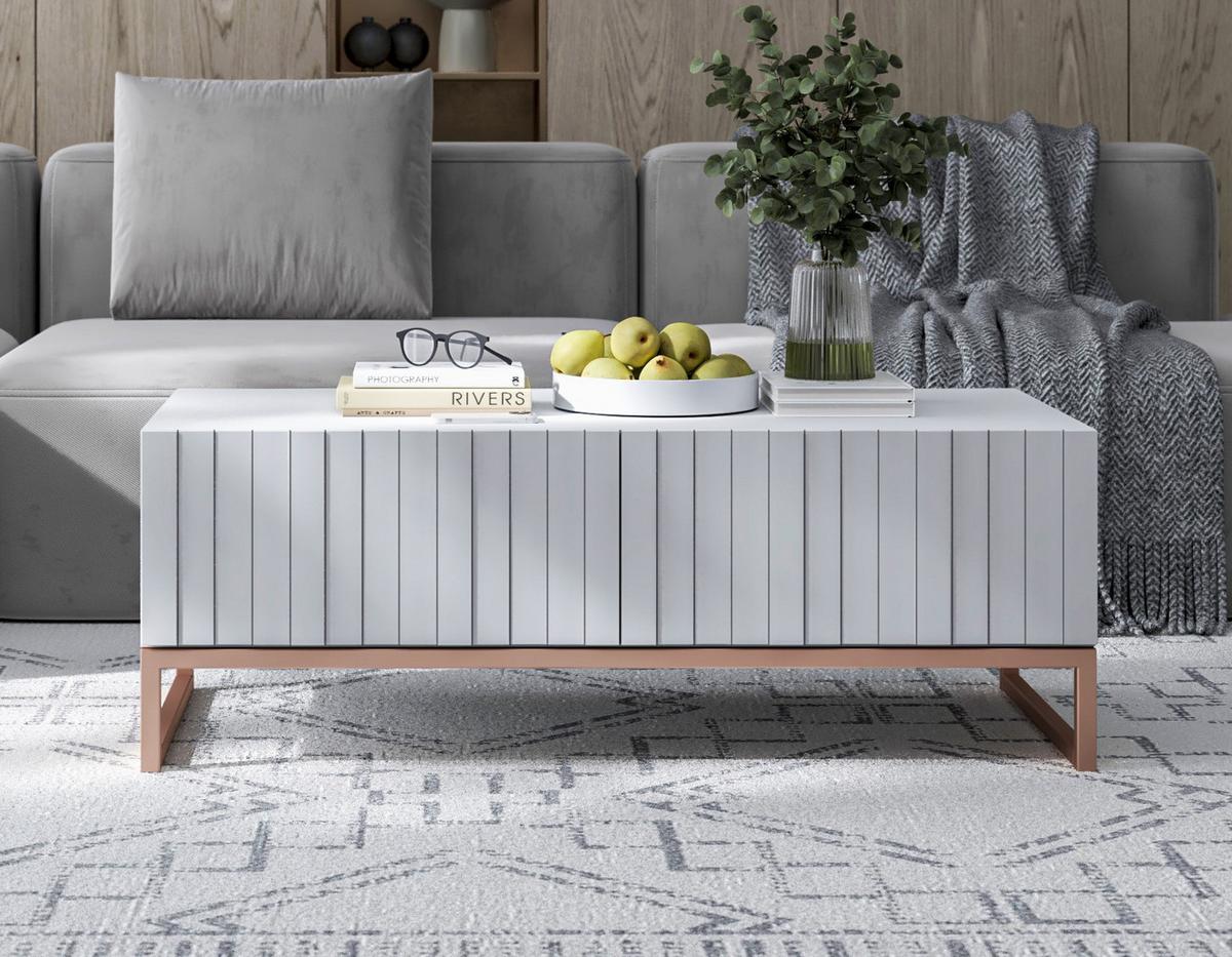 COUCHTISCH Elpis Weiß matt Glamour 110 cm - Weiß/Kupferfarben, Holzwerkstoff/Metall (54/110/39cm) - Meble Lindner
