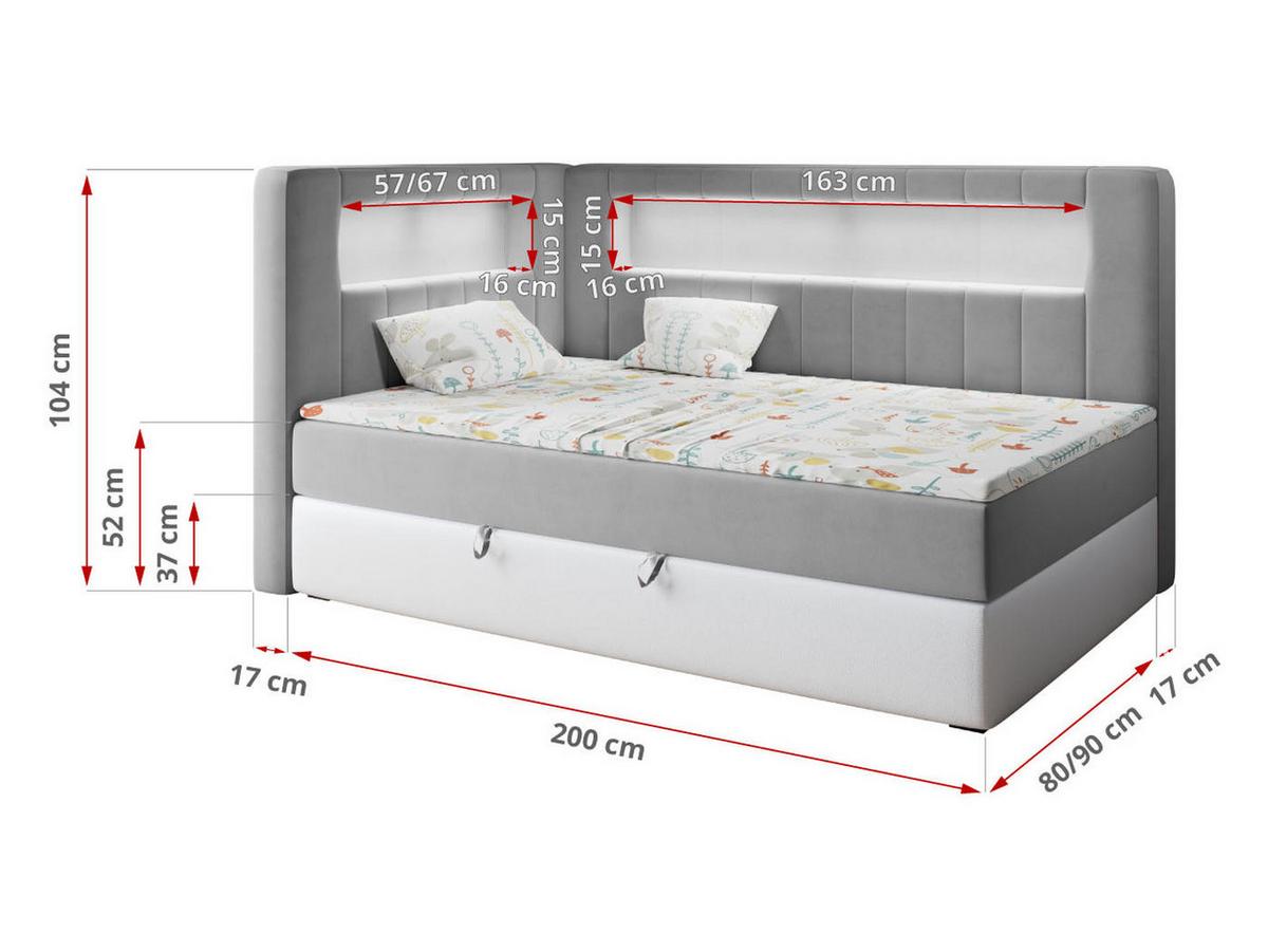 BOXSPRINGBETT JUNIOR GOLD 3 90/200 Grau/Weiß - rechte Seite - Weiß/Grau, Holz/Textil (90/200cm) - MKS