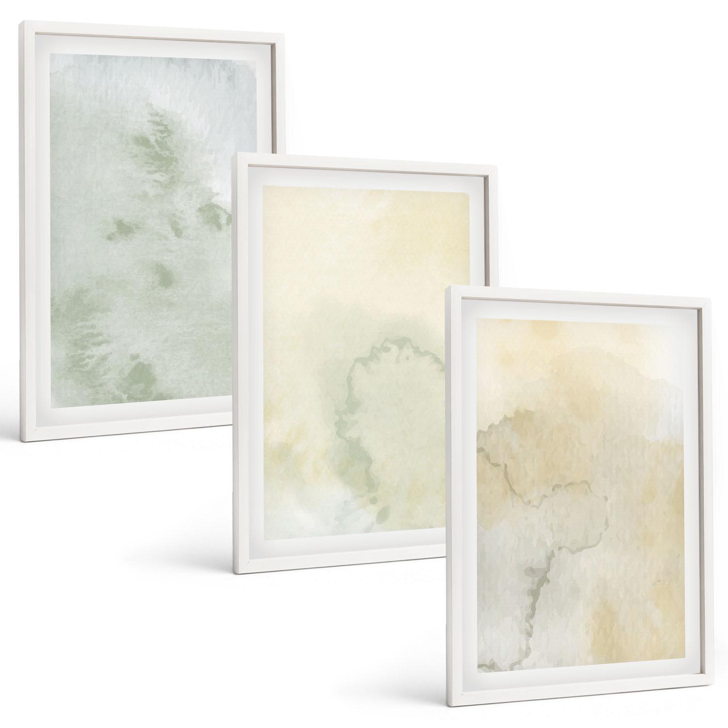 BILDER SET 3er Set - 40x60 cm Weißer Rahmen - Pastellfarbene Aquarelltexturen - Weiß, Kunststoff (40/60cm) - TULUP