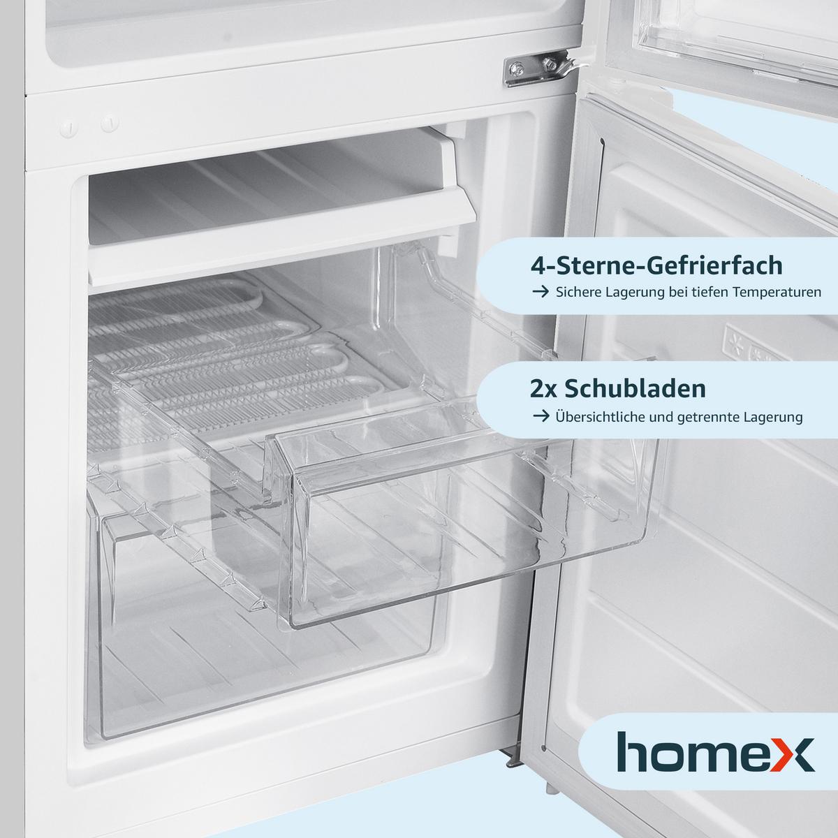 KÜHL-GEFRIER-KOMBINATION, freistehend, 173 Liter Nutzinhalt, 4-Sterne Gefrieren, Höhe 142,5 cm, 40 dB, Kühlschrank mit Gefrierfach groß, CFS1110-W - Weiß, Glas/Kunststoff (49.5/142.5/56cm) - homeX
