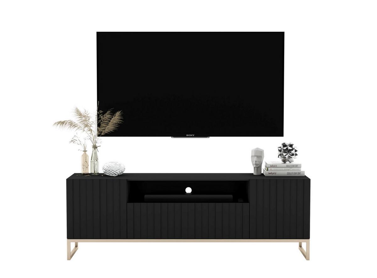 TV-SCHRANK Elpis2 Schwarz Matt mit Metallrahmen 150 cm - Goldfarben/Schwarz, Holzwerkstoff/Metall (150/51.5/36.5cm) - Meble Lindner