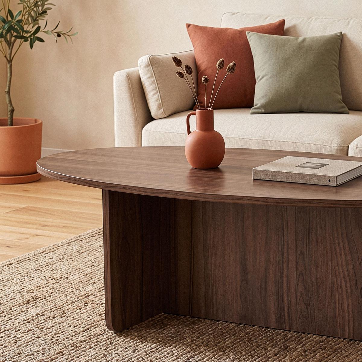 COUCHTISCH mit ovaler Platte L120 cm 65/120/40 cm - Naturfarben, Holzwerkstoff (120/65/40cm) - Calicosy