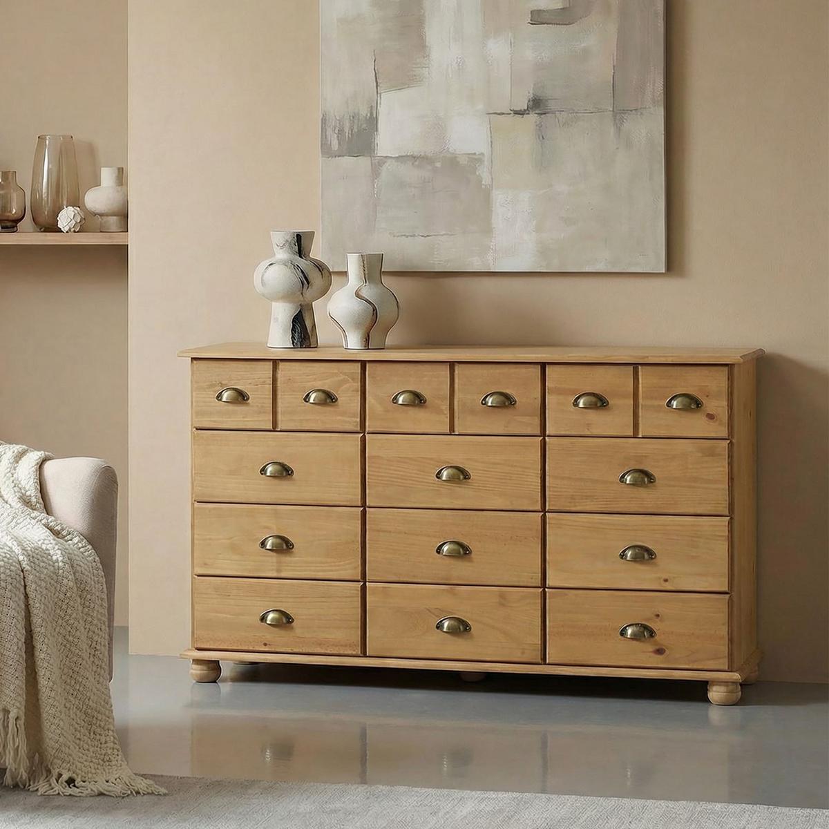 KOMMODE COLMAR gebeizt/gewachst - Kieferfarben, Holz (134/80/39cm) - IDIMEX