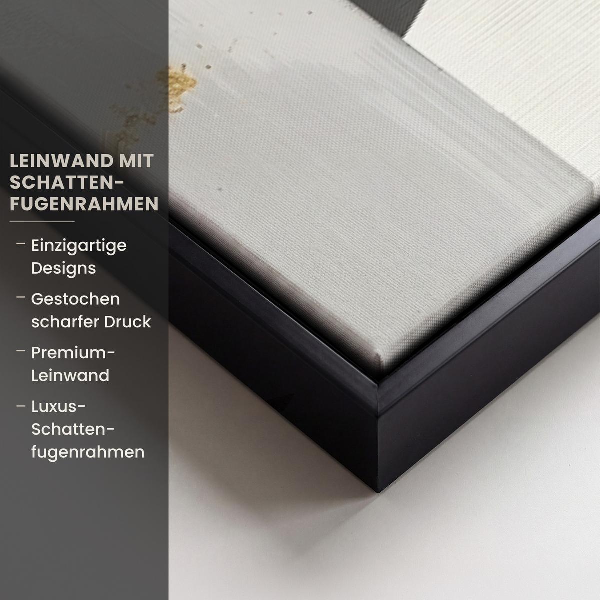 LEINWAND Bilder mit Rahmen - Gold - Rechtecke - Kreise - Abstrakt - 90x60 - Weiß, Textil (90/60cm) - MuchoWow