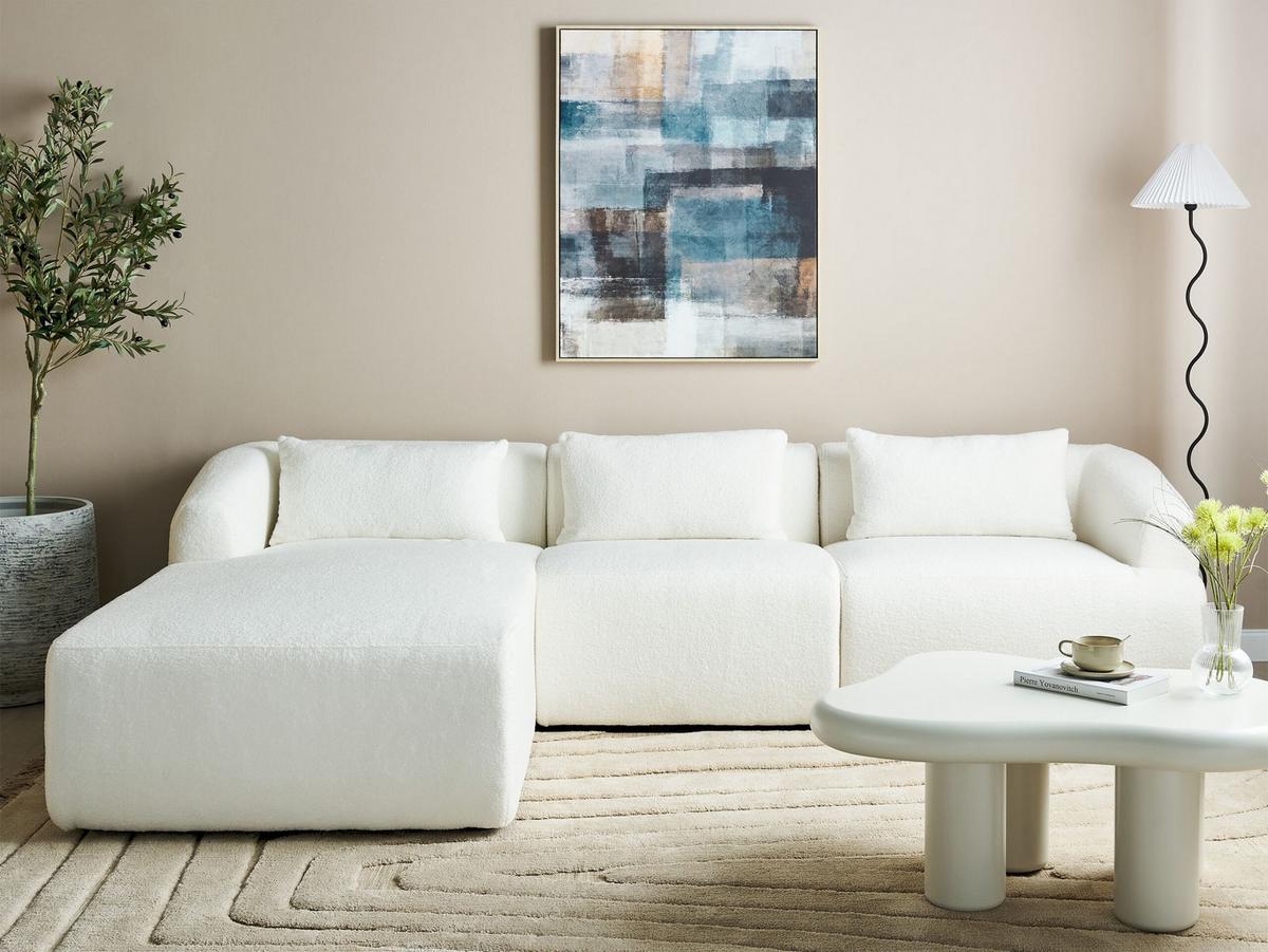 3-SITZER-ECKSOFA aus Bouclé weiß linksseitig Svansele - Weiß, Textil (278/174cm) - Beliani