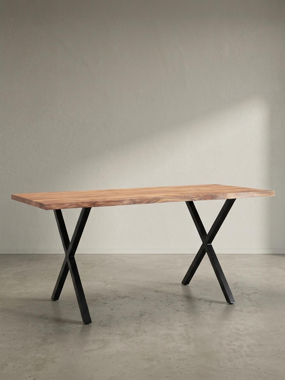 ESSTISCH Massivholz Metall X-Gestell Baumkante Industrial KRETA, Goldbraun-Schwarz 120x60x76 cm - Schwarz/Braun, Holz/Metall (60/120/76cm) - KADIMA DESIGN