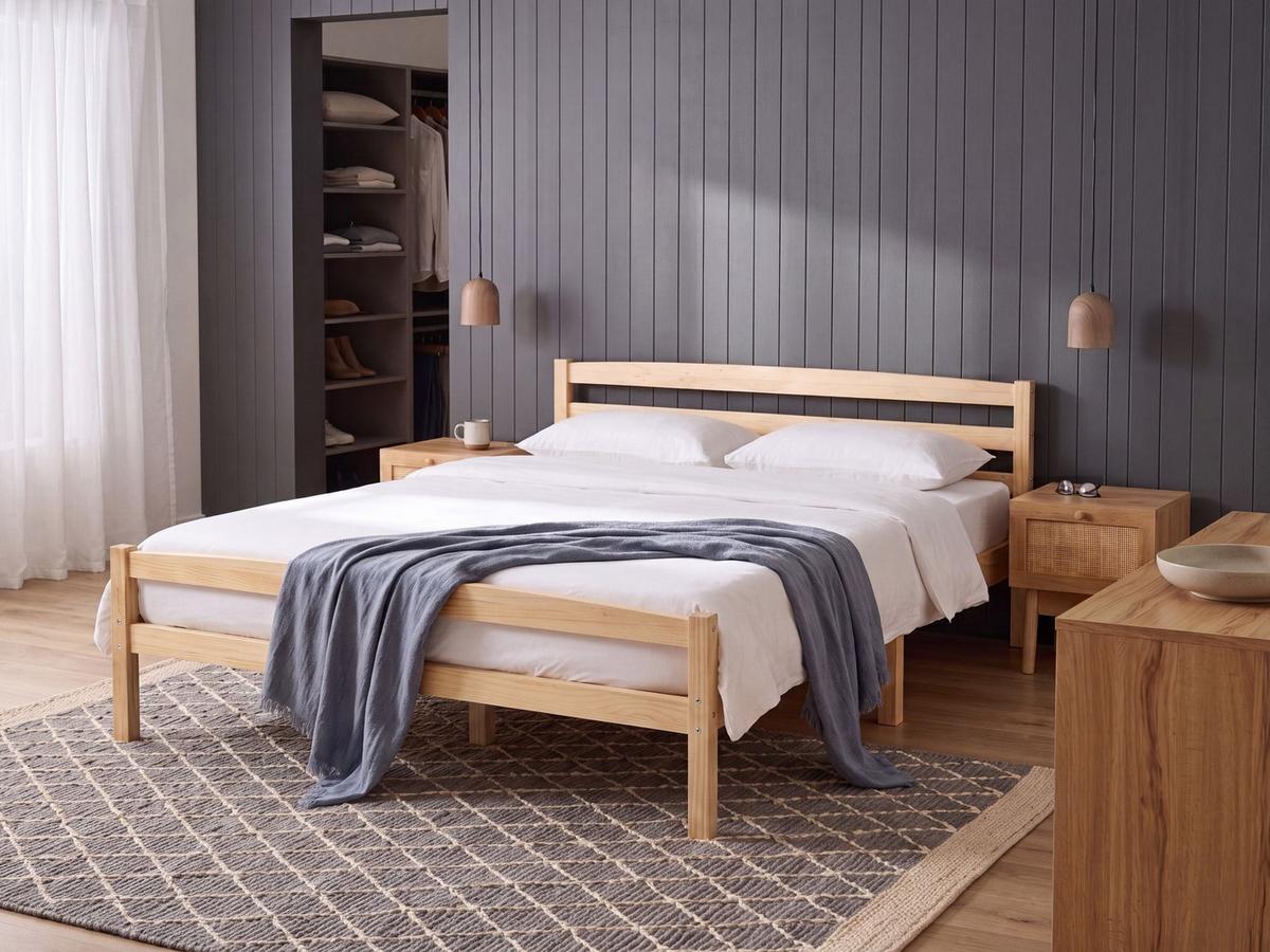 BETT mit Lattenrost 180/200 Kiefernholz Hellbraun Echallon - Hellbraun/Braun, Holz (180/200cm) - Beliani