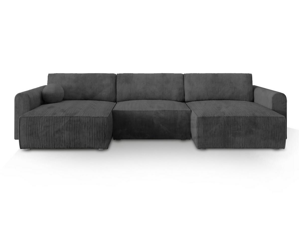 WOHNLANDSCHAFT FENTO P Graphitfarben Kordstoff mit Schlaffunktion - Graphitfarben/Grau, Holz/Kunststoff (347/90/148cm) - MASSENO