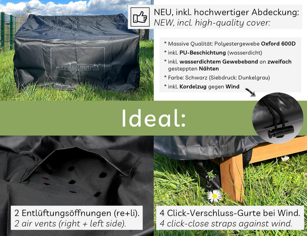 GARTENBANK aus Holz wetterfest mit Stauraum, für Balkon & Garten - Braun, Holz (115/85/58cm) - needs&wants