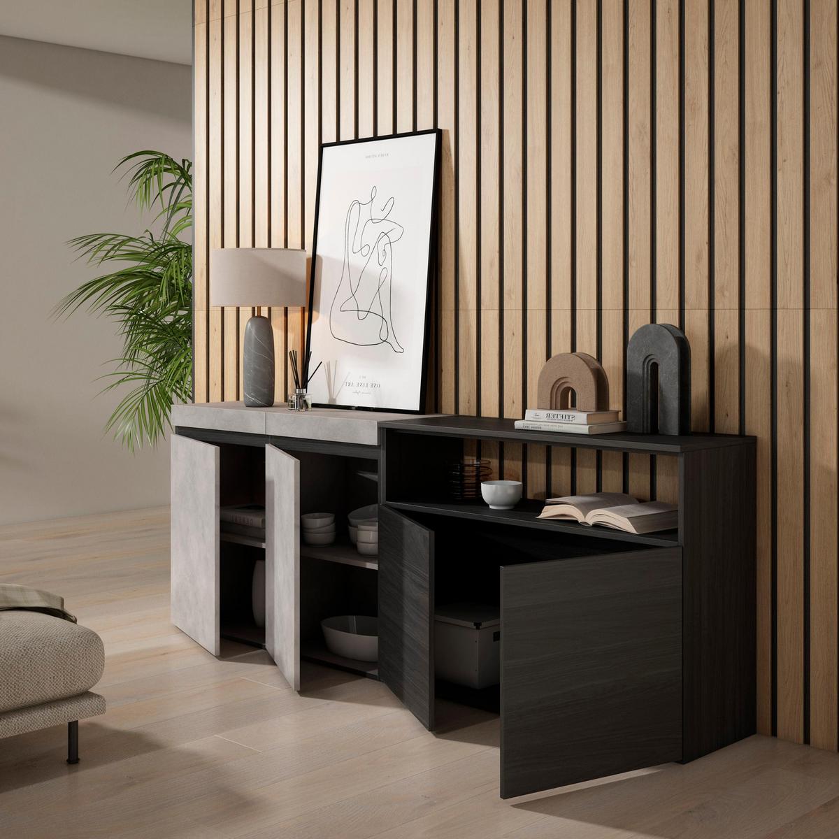SIDEBOARD zementgrau, 200/35/75cm - Grau, Holzwerkstoff (200/75/35cm) - Skraut Home