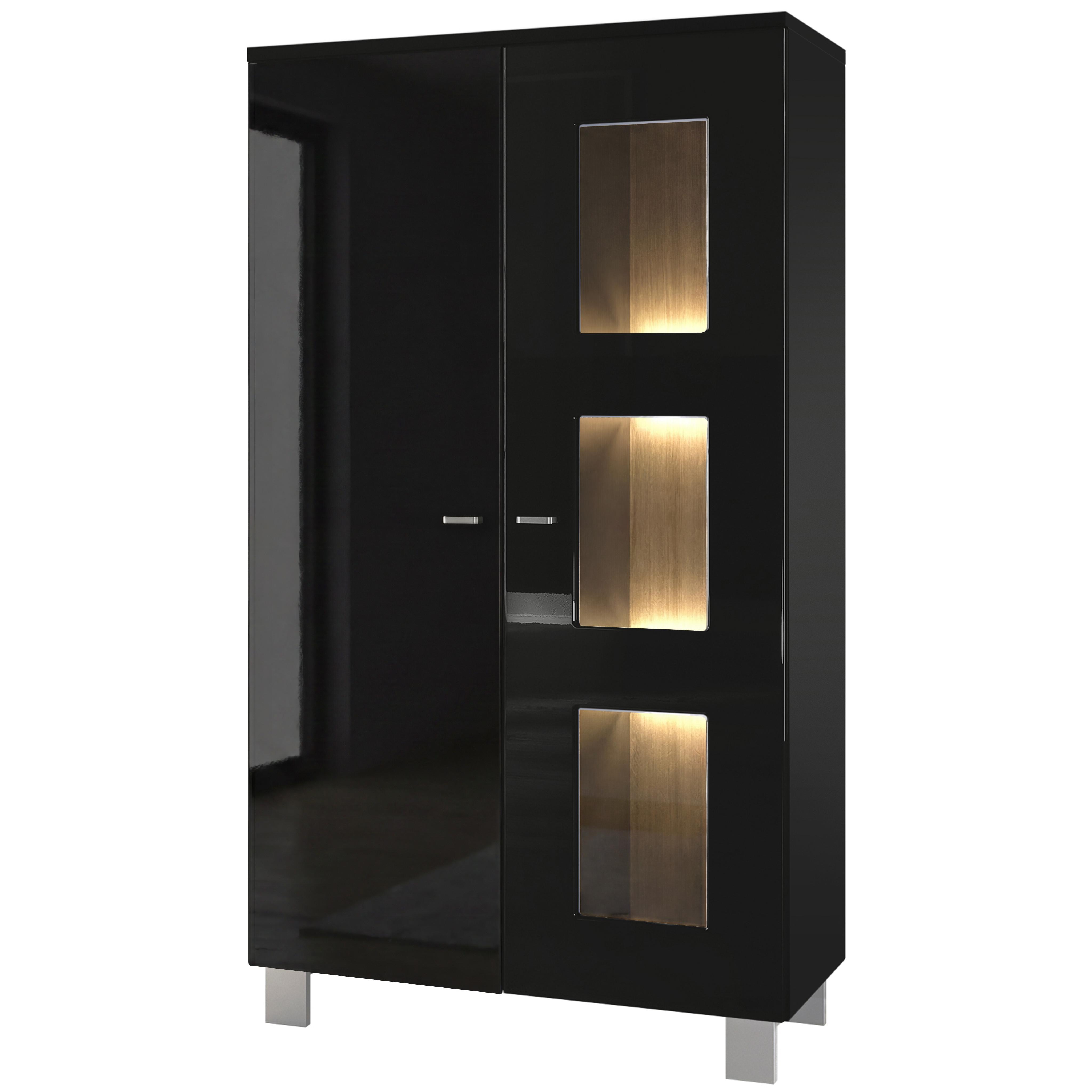 VITRINE Denjo Tür in Schwarz Hochglanz - Schwarz Hochglanz, Holzwerkstoff (71/129/35cm) - Vladon