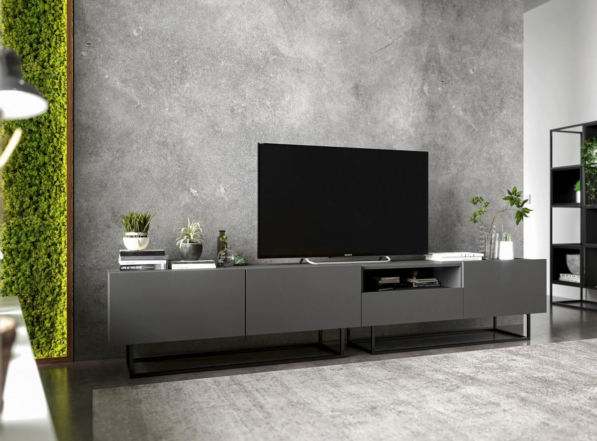 TV-SCHRANK Enjoy Grau matt mit Metallrahmen 120 cm - Schwarz/Grau, Holzwerkstoff/Metall (120/46/35cm) - Meble Lindner