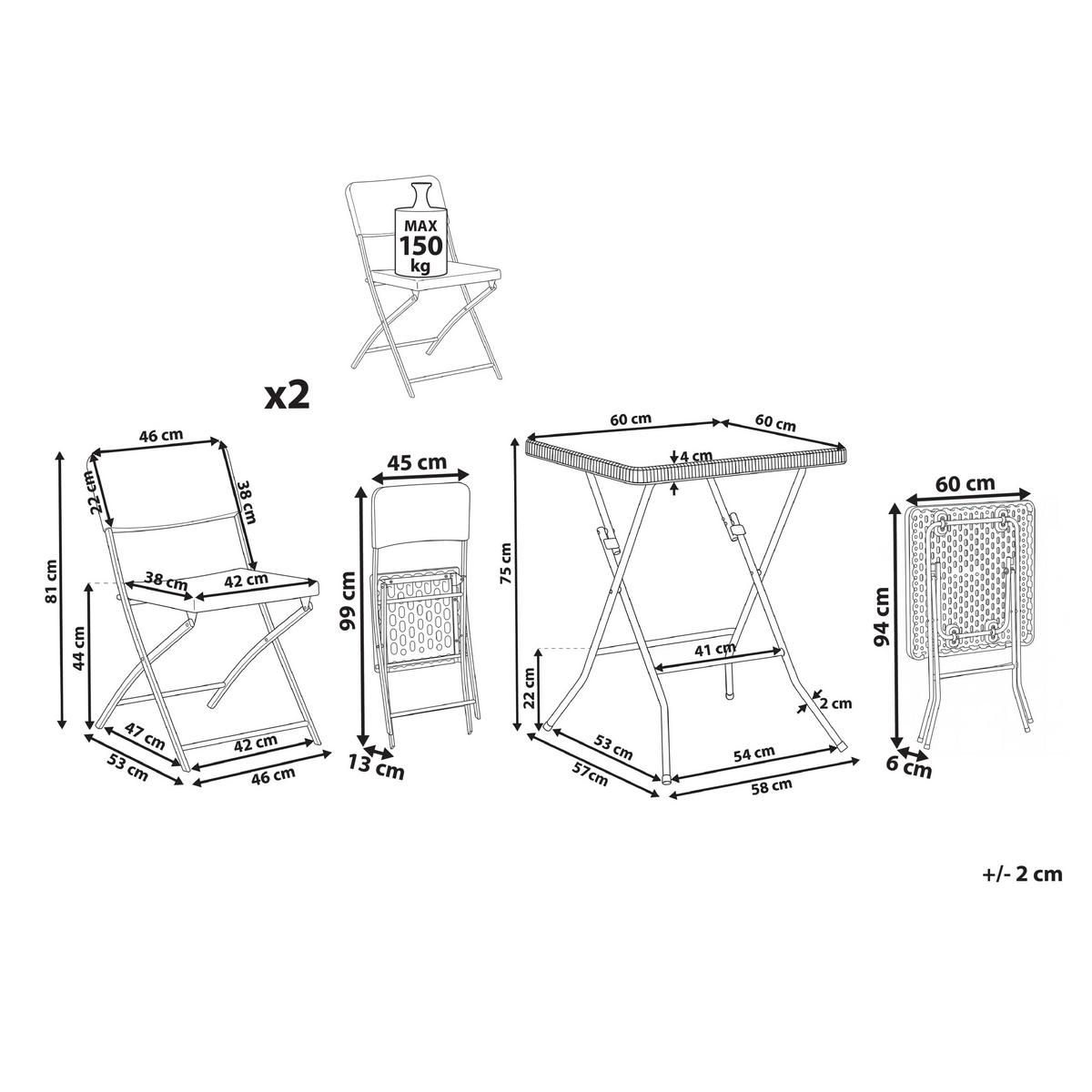 BISTRO-SET klappbar Grau Trappeto Trappeto - Grau, Kunststoff - Beliani