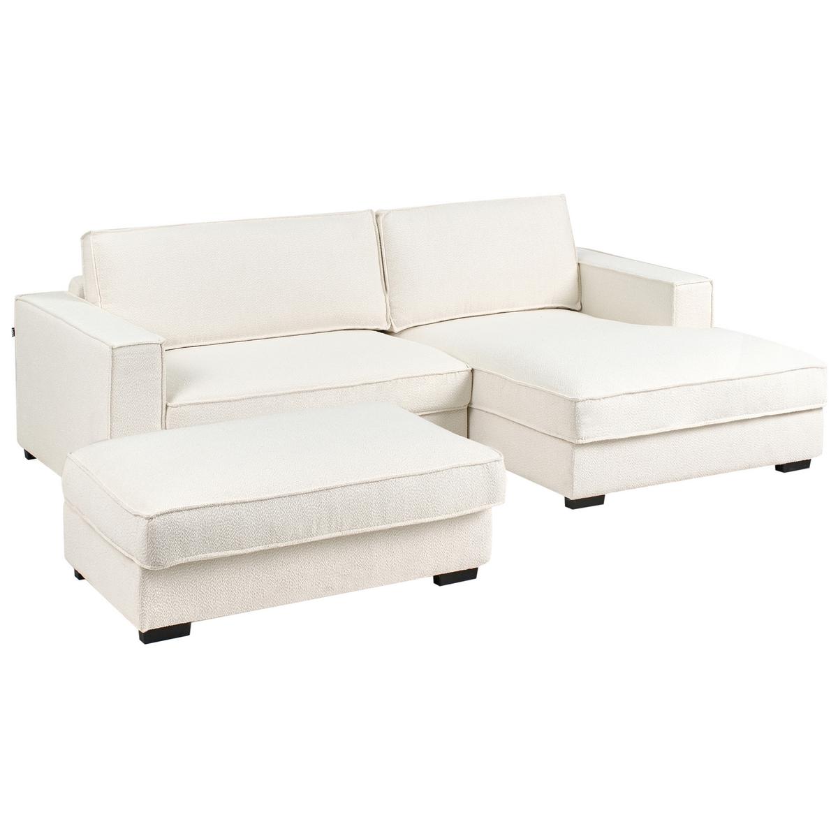 ECKSOFA Bouclé Cremeweiß mit Ottomane linksseitig Renders - Beige/Creme, Textil (257/136cm) - Beliani