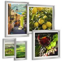 BILDER SET 5er Set - 50x50 cm & 20x30 cm & 40x60 cm Silberner Rahmen - Italienische Landschaften, Zitrushügel - Silberfarben, Kunststoff (40/60cm) - TULUP