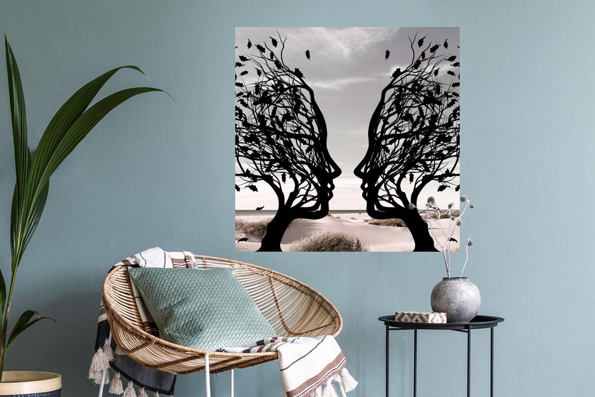 WANDTATTOO Strand - Meer - Menschen - Baum - Moderne Kunst Wanddeko 50x50 cm - Hellgrau, Kunststoff (50/50/0.1cm) - MuchoWow