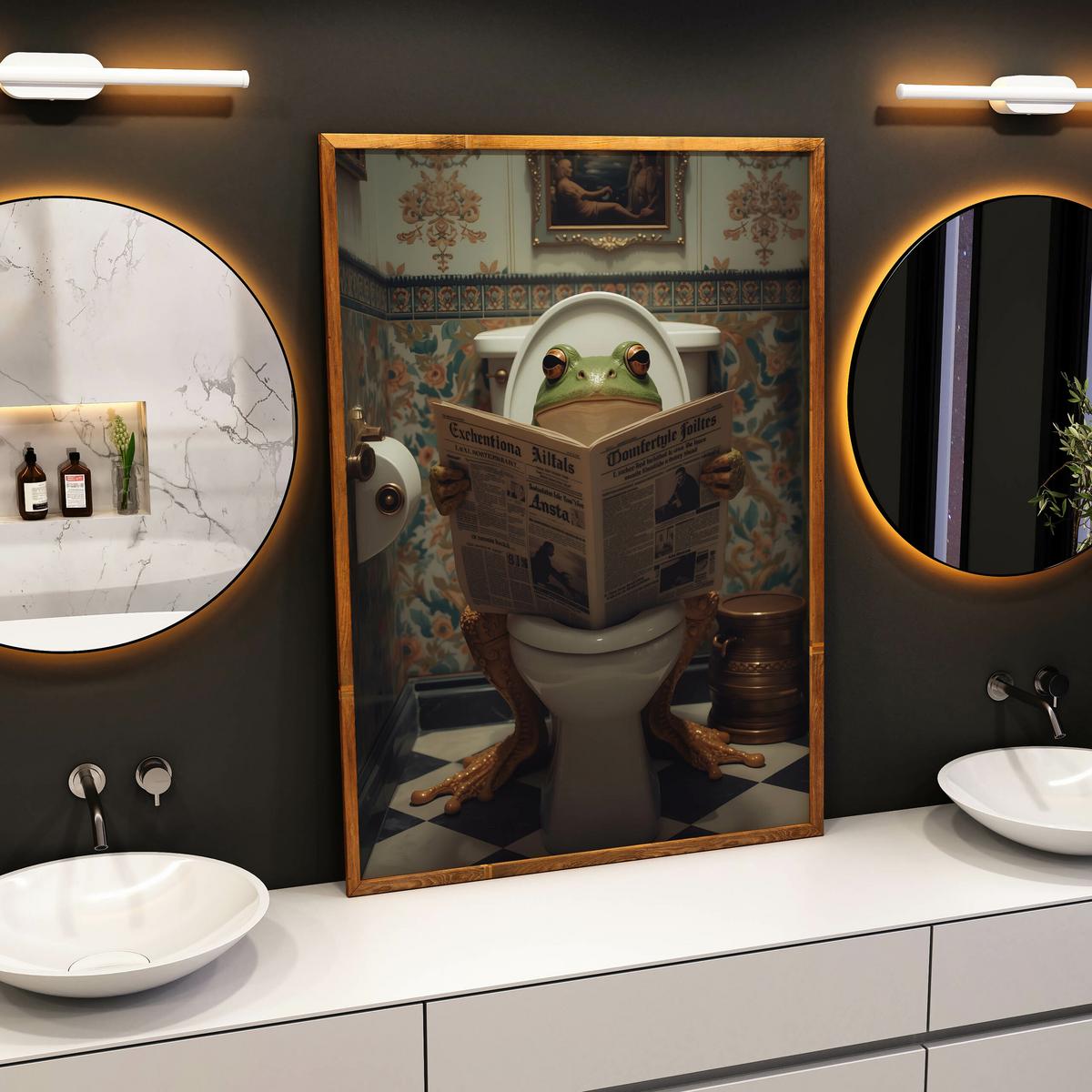 POSTER für WC Badezimmer FROSCH in Toilette Retro Zeitung Abstraktion 20x30cm - Beige/Schwarz, Papier (20/30/30cm) - Muralo