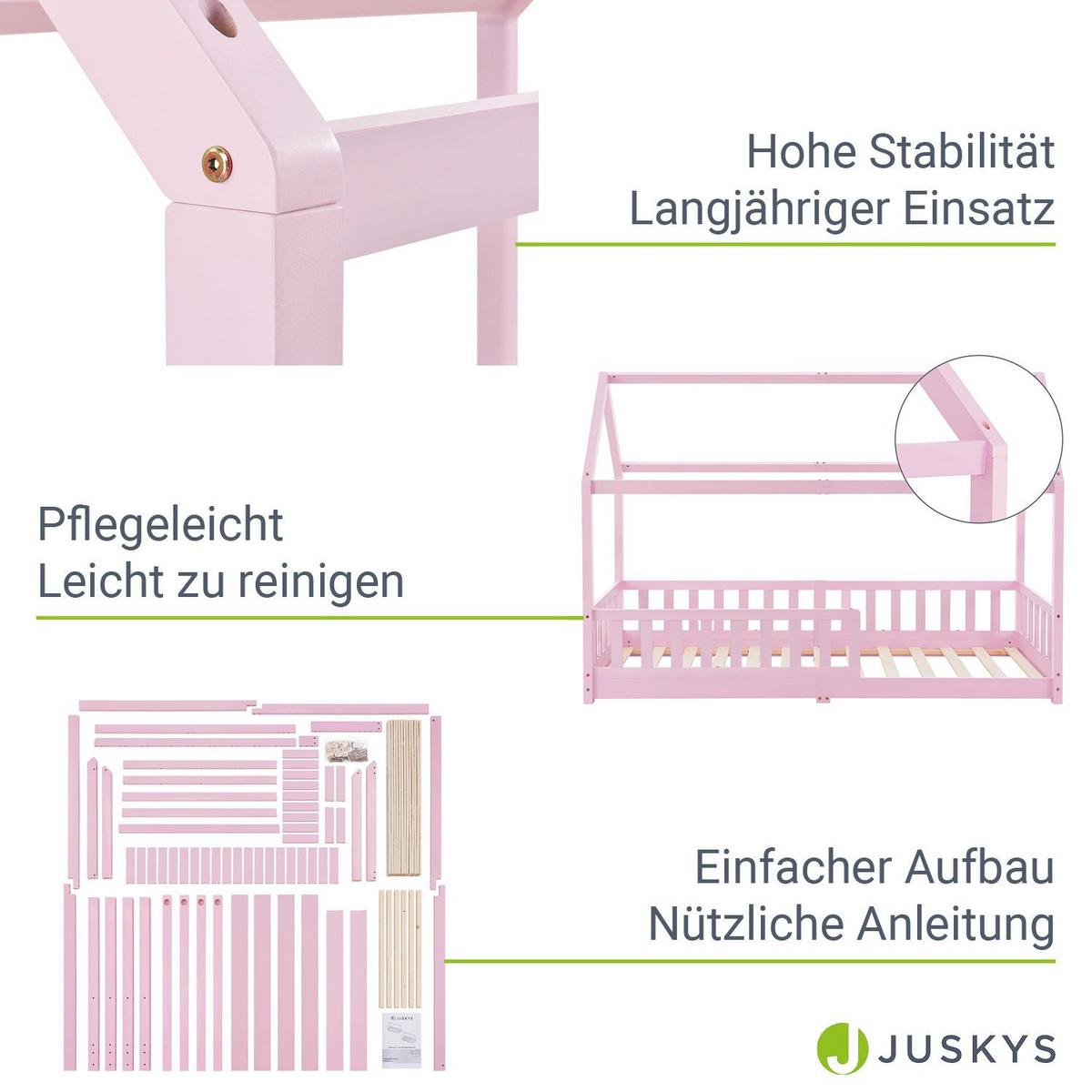 KINDERBETT Marli mit Matratze rosa 90x200 cm - Rosa, Holz (90/200cm) - Juskys