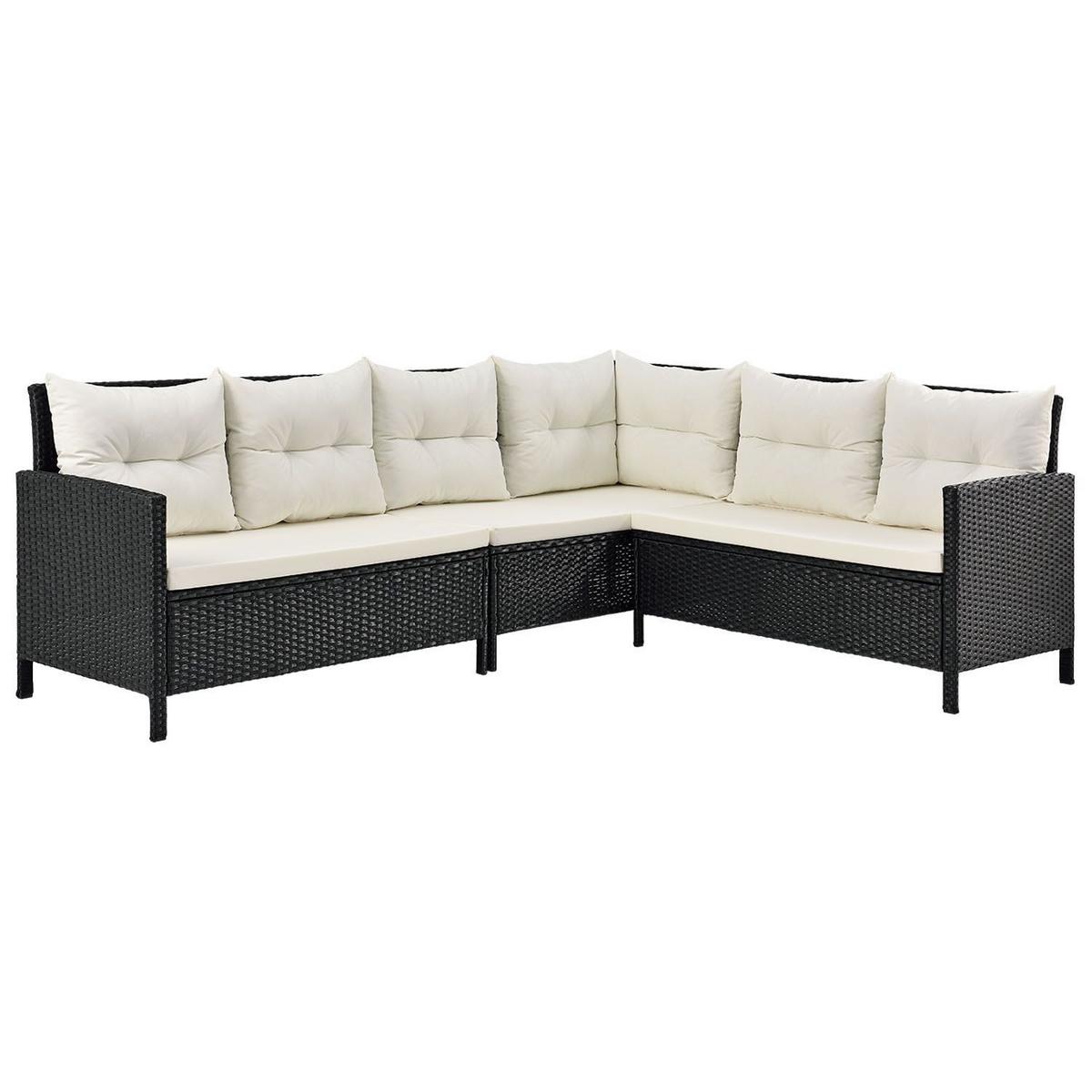 LOUNGEGARNITUR Manacor schwarz,creme - Creme/Schwarz, Kunststoff/Metall - Juskys
