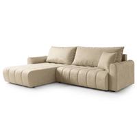 ECKSOFA FRIGA Creme Velours-Stoff mit Schlaffunktion - Creme, Holz (283/185cm) - MASSENO