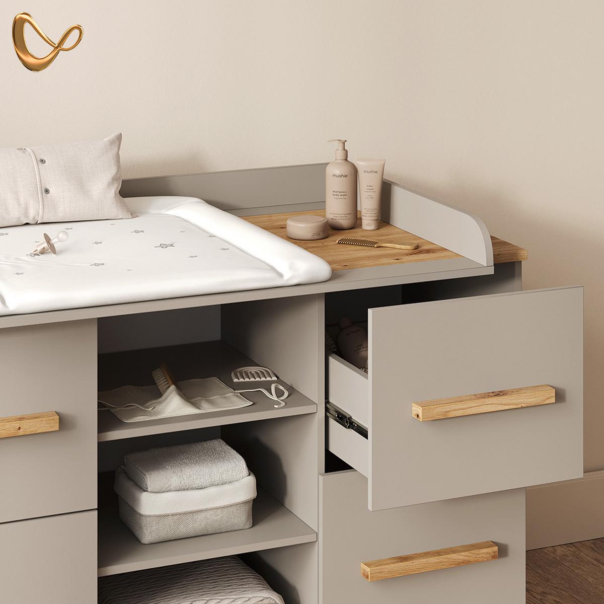 WICKELKOMMODE Mailo Cashmere/Artisan XL mit 4 Schubladen - Kaschmir/Eiche Artisan, Holzwerkstoff (133/108/70cm) - Livinity®