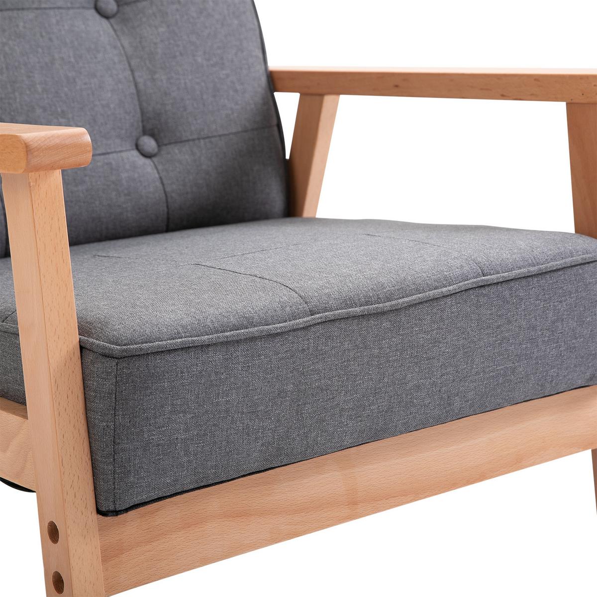 EINZELSESSEL, Loungesessel, Leinen, Grau - Grau, Holz/Kunststoff (70/74/64.5cm) - HOMCOM