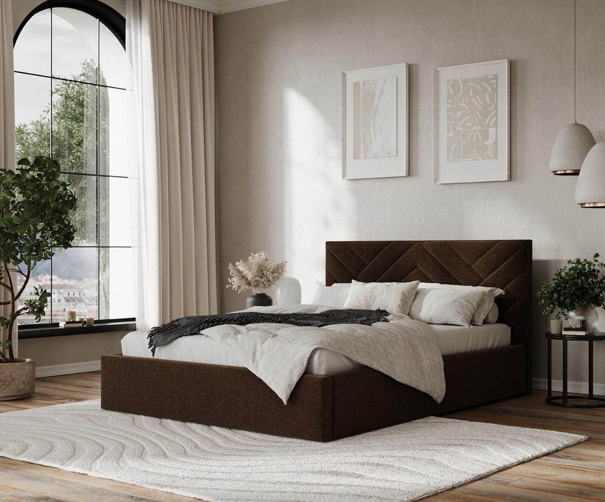 POLSTERBETT Arco 140/200 cm Braun im Inari Stoff - Schwarz/Naturfarben, Holz/Holzwerkstoff (140/200cm) - AltaBeds