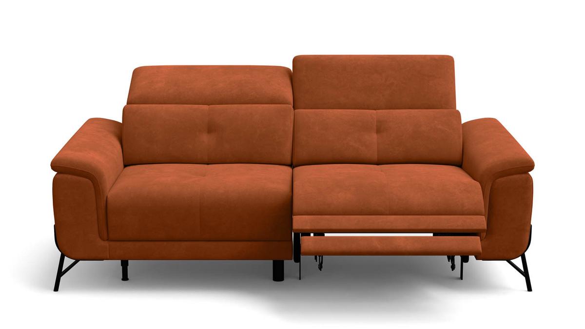 SOFA RELAX AVENA 3-Sitzer, dunkeloranger Veloursstoff - Dunkelorange/Schwarz, Holz/Textil (204/80/108cm) - Courtois Laville
