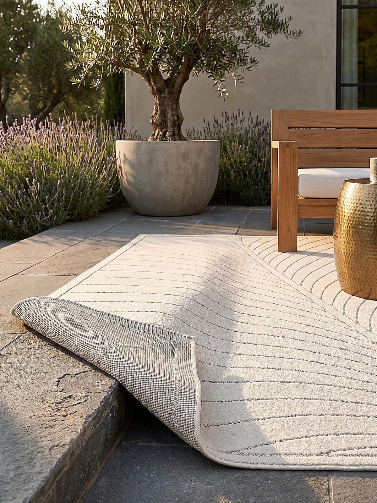 TEPPICH Outdoor, Fußbodenheizung-geeignet, mit Blattmotiv, aus Polypropylen, ENGADIN in Creme, 120 x 170 cm - Beige, Textil (120/170cm) - KADIMA DESIGN