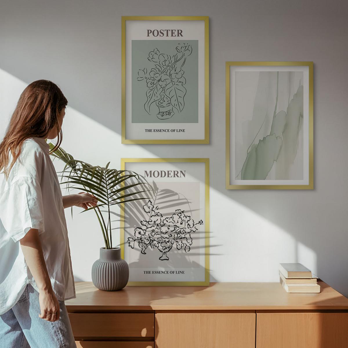 BILDER SET 3er Set - 40x60 cm Goldrahmen - Blumen in einer modernen Vase - Goldfarben, Kunststoff (40/60cm) - TULUP