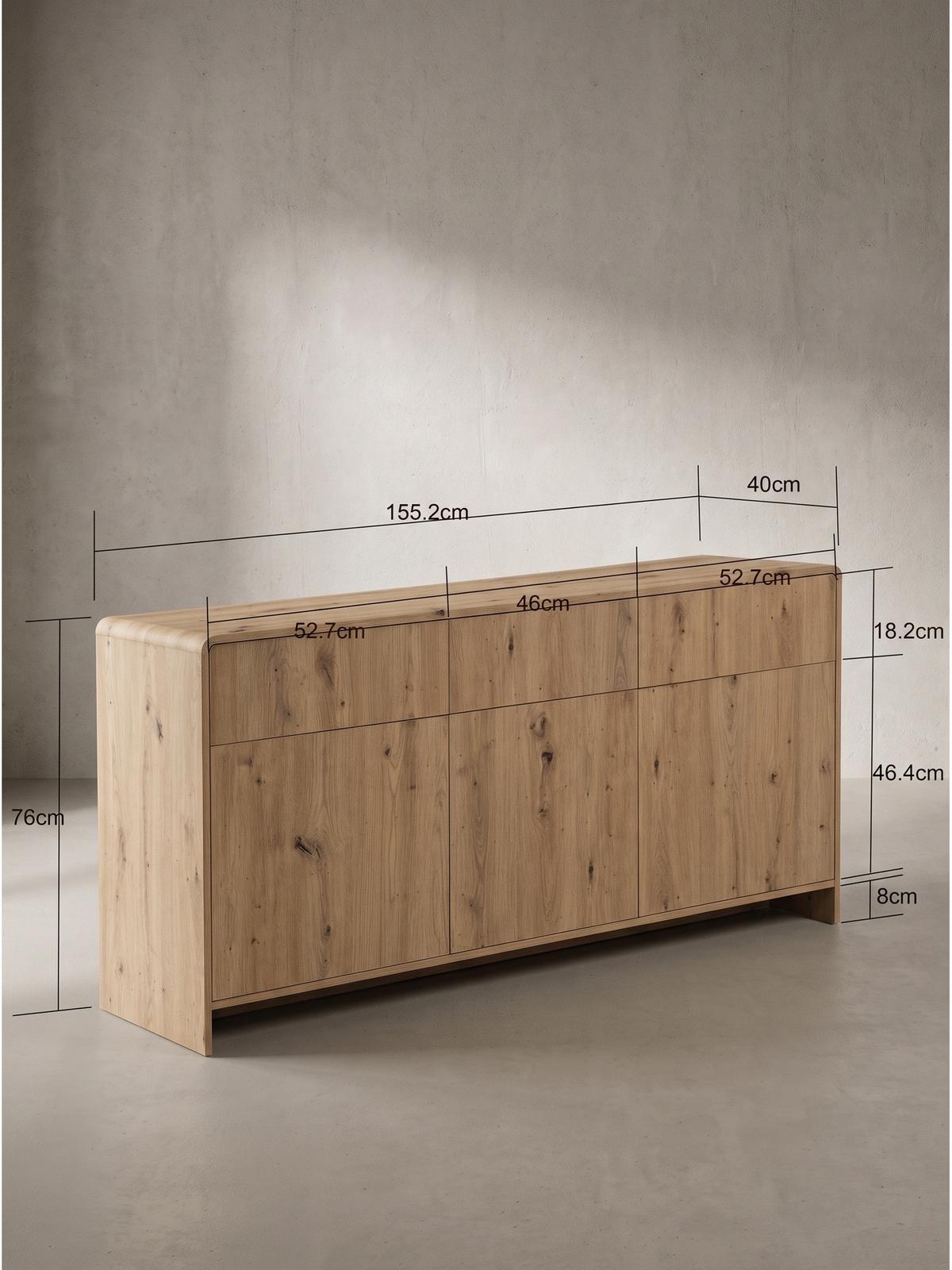 SIDEBOARD CALELLA, MDF, in Eichenoptik, 155,2 x 40 x 76 cm - Hellbraun/Braun, Holzwerkstoff (155.2/76/40cm) - KADIMA DESIGN