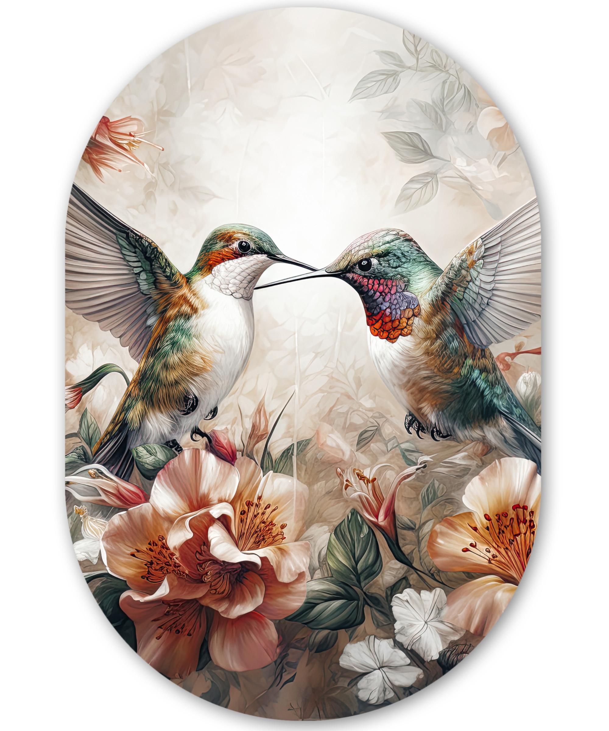 WANDBILD Kolibri - Vögel - Blumen - Natur Deko Groß 80x120 cm - Altrosa, Kunststoff (80/120cm) - MuchoWow