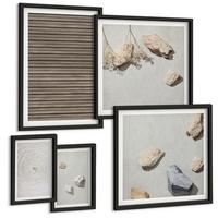 BILDER SET 5er Set - 50x50 cm & 20x30 cm & 40x60 cm Schwarzer Rahmen - Natürliche Texturen Holz Steine - Schwarz, Kunststoff (40/60cm) - TULUP