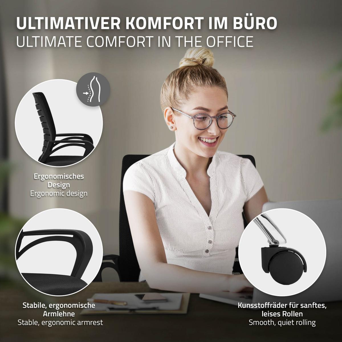 BÜROSTUHL Schwarz - Schwarz, Metall (54/99/59cm) - ML-DESIGN