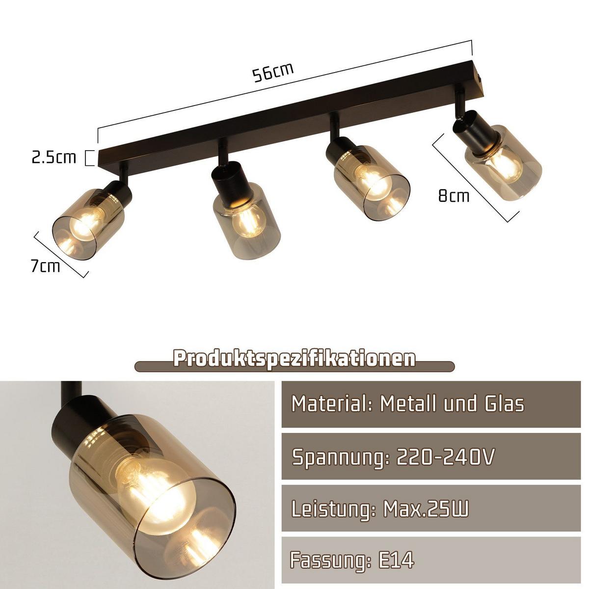 DECKENSTRAHLER Erickson 56/19/15 cm - Schwarz, Metall (56/19/15cm) - Nettlife