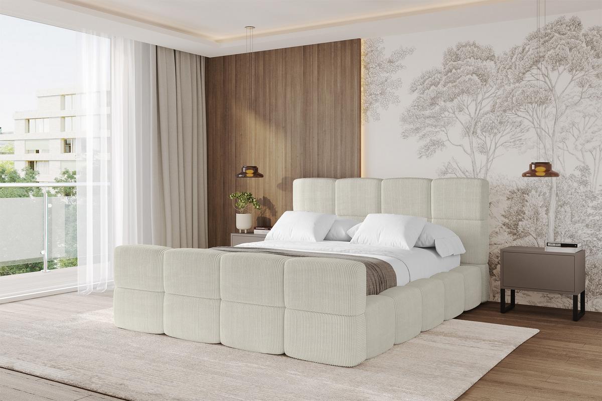 POLSTERBETT mit Bettkasten und Lattenrost, Bett mit Matratze H3/H4, Kopfteil, Boxbett, Doppelbett mit Stauraum - NATA-Z 120x200 Creme - Ecru, Holzwerkstoff/Textil (120/200cm) - ALTDECOR