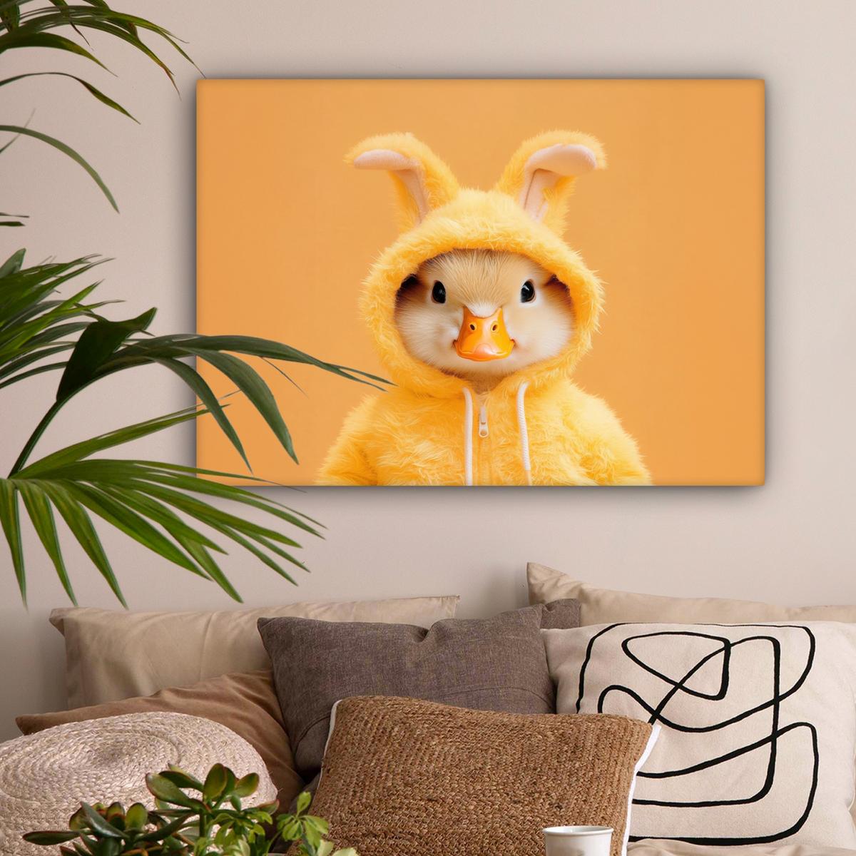 LEINWANDBILD Osterhase - Kostüm - Ente Wandbilder 80x60 cm - Gelb, Textil (80/60cm) - MuchoWow