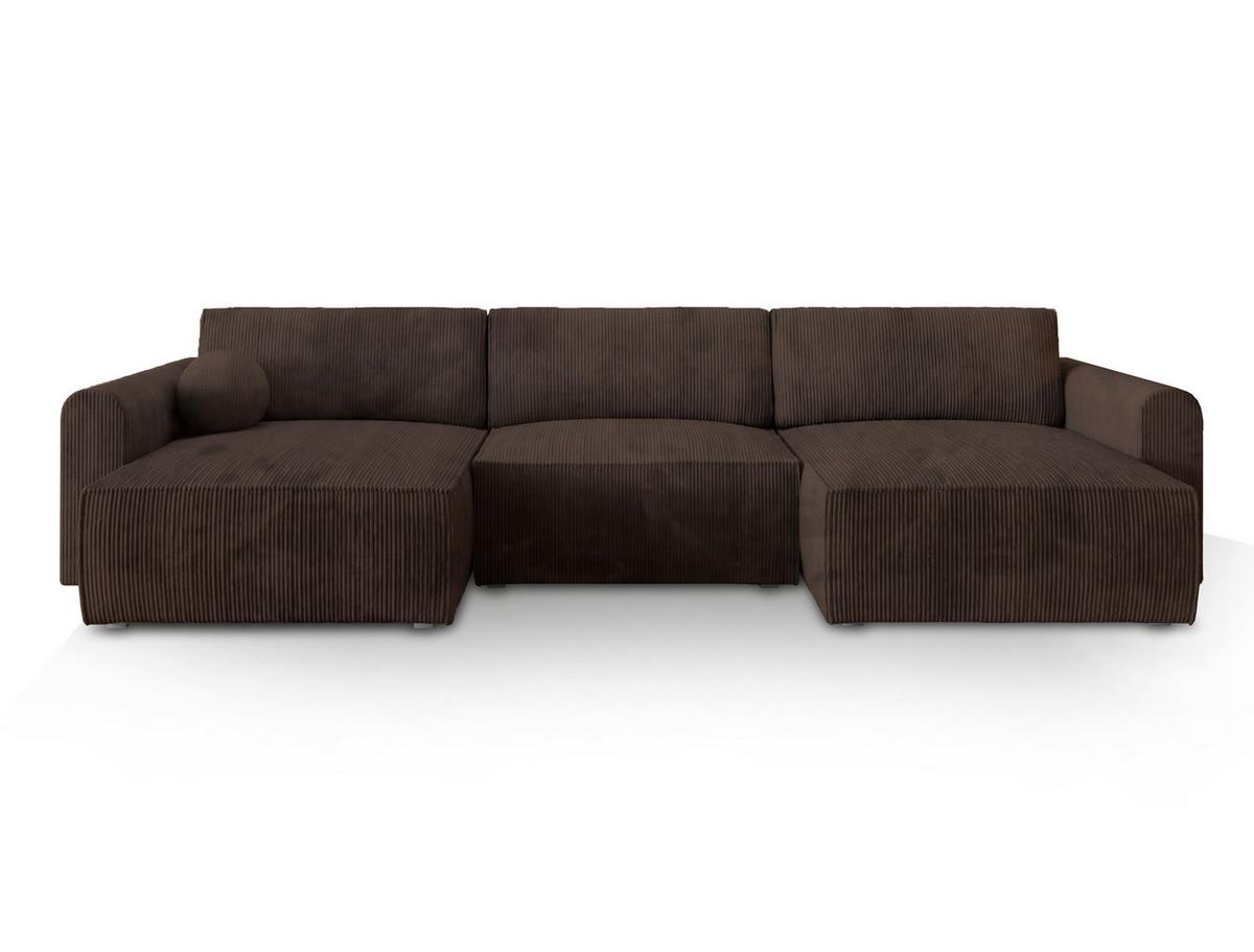 WOHNLANDSCHAFT FENTO P Braun Kordstoff mit Schlaffunktion - Braun/Grau, Holz/Kunststoff (347/90/148cm) - MASSENO