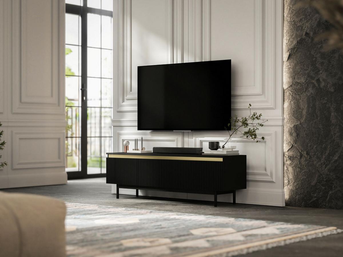 TV-SCHRANK Selene Schwarz Matt mit Metallrahmen 140 cm - Schwarz, Holzwerkstoff (140/44/35cm) - Meble Lindner