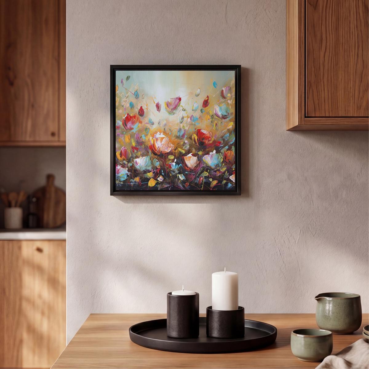 LEINWAND Bilder mit Rahmen - Blumen - Kunst - Natur - Ölgemälde - 20x20 - Multicolor, Textil (20/20cm) - MuchoWow