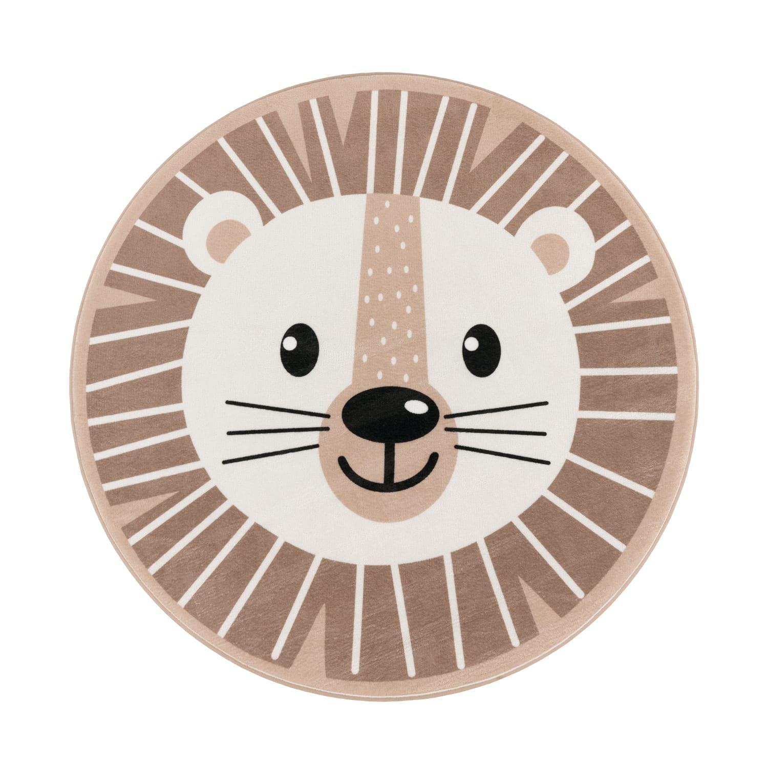 KINDERTEPPICH Waschbar, mit Löwen-Motiv, Beige, Ø 80 cm - Beige, Textil (80/80cm) - KADIMA DESIGN