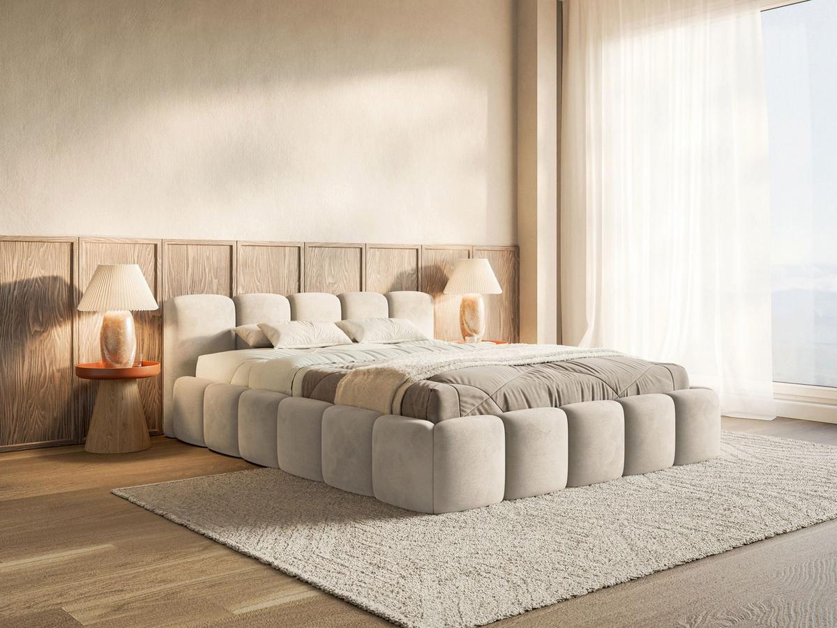 POLSTERBETT Cloudy Low Hellbeige Samt, Bettkasten & Lattenrost, 120x200 cm - Ecru/Schwarz, Kunststoff/Textil (120/200cm) - Selsey