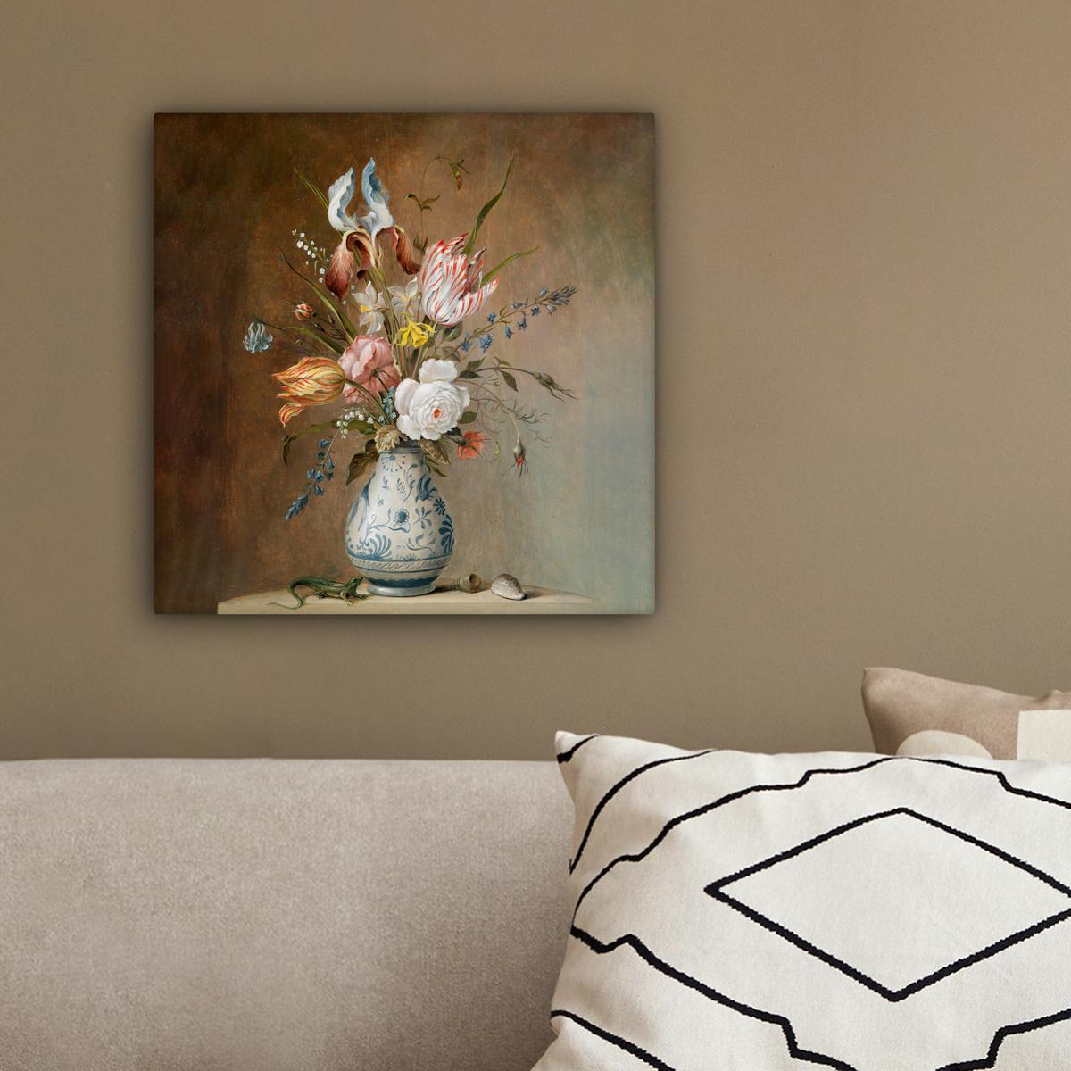 LEINWANDBILD Alte Meister - Blumen - Balthasar van der Ast Deko Wohnzimmer 20x20 cm - Hellbraun, Textil (20/20cm) - MuchoWow