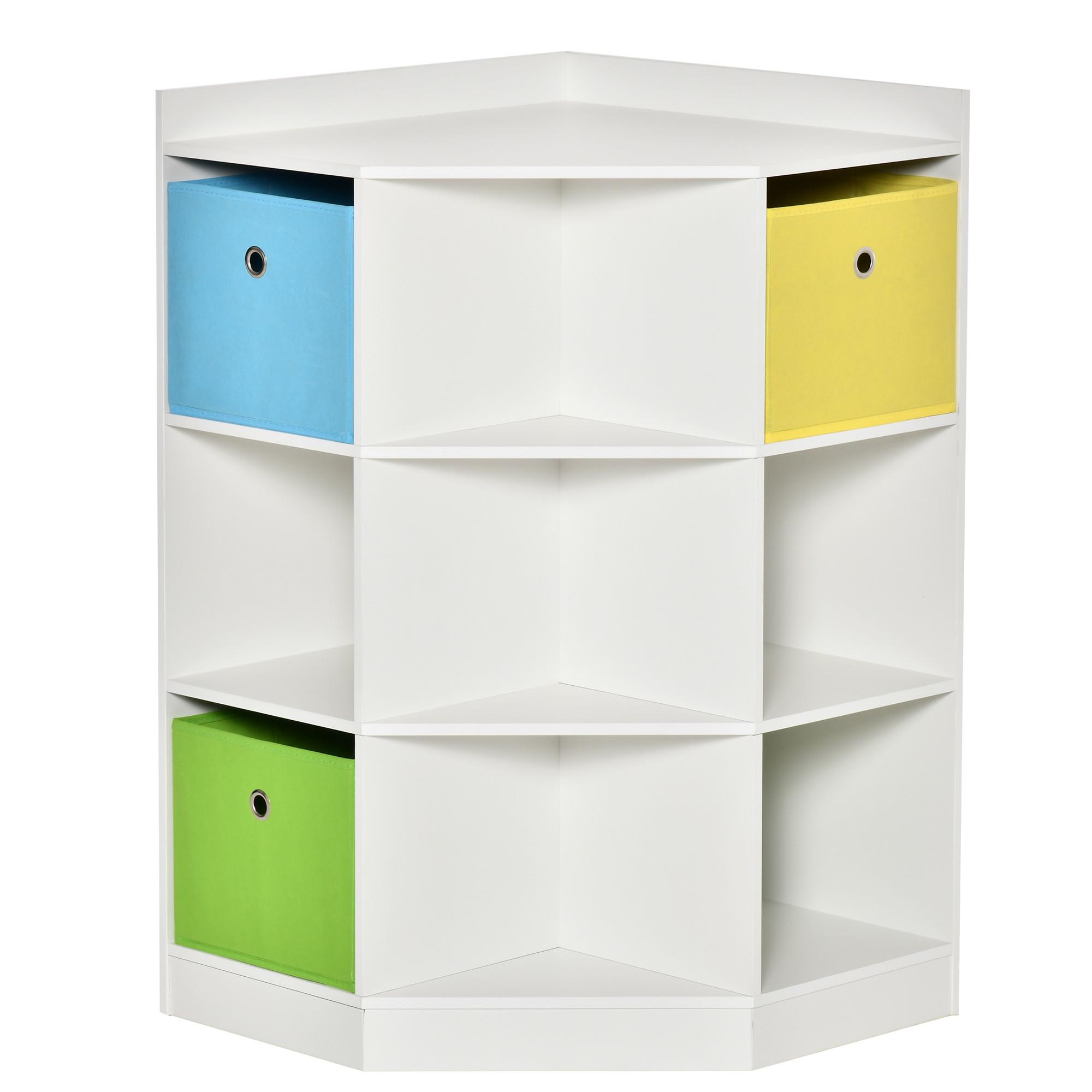 KINDERREGAL Eckregal mit 3 Aufbewahrungsboxen Kinderzimmer Spielzeugablage Weiß - Weiß, Holzwerkstoff (57.4/94/57.4cm) - HOMCOM